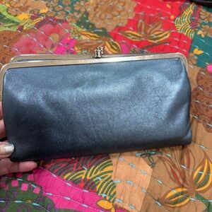 Hobo Blue Leather Frame Clutch